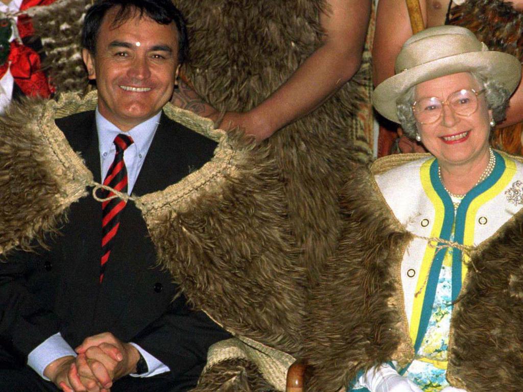 Queen Elizabeth II with Director of Maori Arts &amp; Craft Institute John Marsh on a New Zealand trip back in 1995. Picture: Supplied