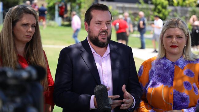 Labor’s council opposition leader Jared Cassidy flanked by lord mayoral candidate Tracey Price (left) Morningside ward councillor Lucy Collier