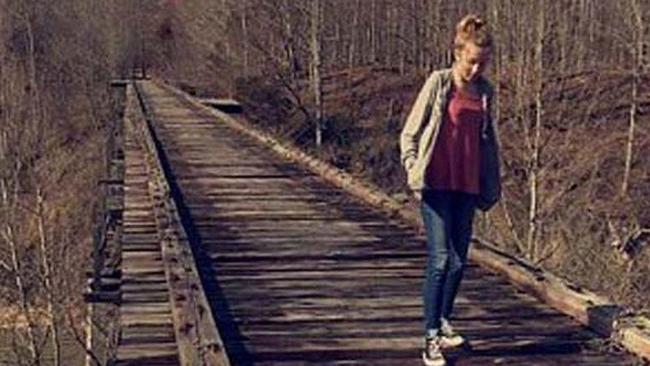 The haunting final image of Abbie taken by her friend Libby on the Monon High Bridge. Picture: Snapchat