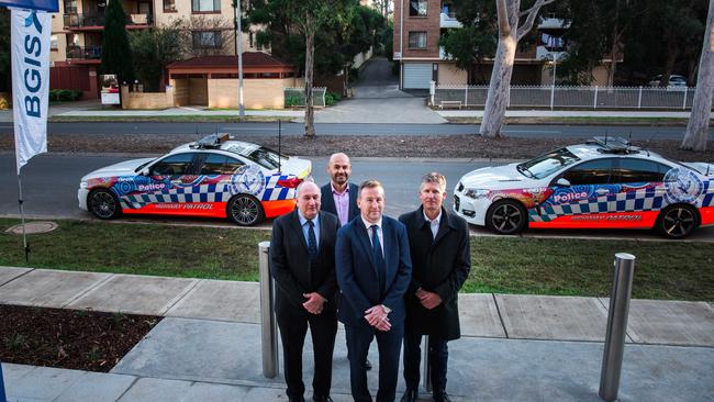 BGIS senior project manager Chris Prior, capital works manager Dragan Sancanin, BGIS president and managing director Jon McCormick and director of projects and workplace Simon Hammond at Mt Druitt police station. Picture: BGIS