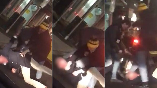 Graphic footage shows two men punching a 61-year-old patron in the head. Picture: Victoria Police