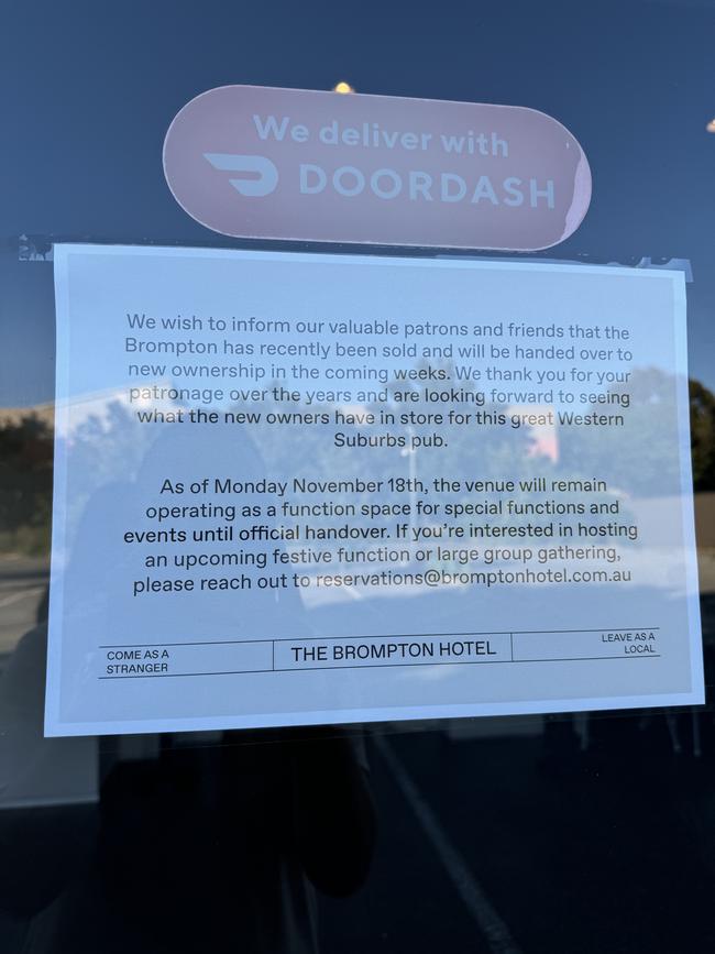 A note on the hotel’s door explains the venue would only be open for special functions.