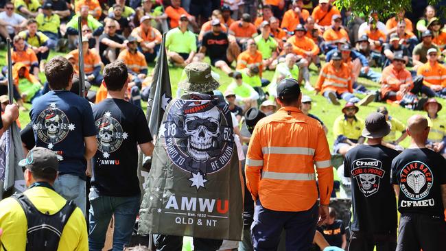 BRISBANE, AUSTRALIA - NewsWire Photos SEPTEMBER 17, 2024: Members of the Queensland Electrical Trades Union and other Unions rallied in Brisbane to defend the CFMEU. Picture: NewsWire/Tertius Pickard