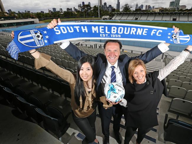 South Melbourne A-League Advisory Board chairman Bill Papastergiadis, with bid team members L to R Luisa Chen and Gabrielle Giuliano. South Melbourne A-League. Lakeside Stadium development that will further push South Melbourne's case to become Melbourne's third A-League club.