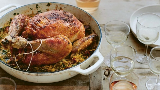 Diana Henry’s stuffed Greek chicken with cayenne, oregano &amp; orzo.