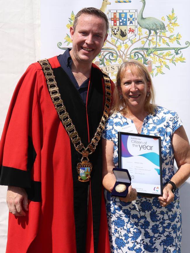 Wollondilly Mayor Matthew Deeth with Wollondilly Citizen of the Year 2020 Barbara Jolley.