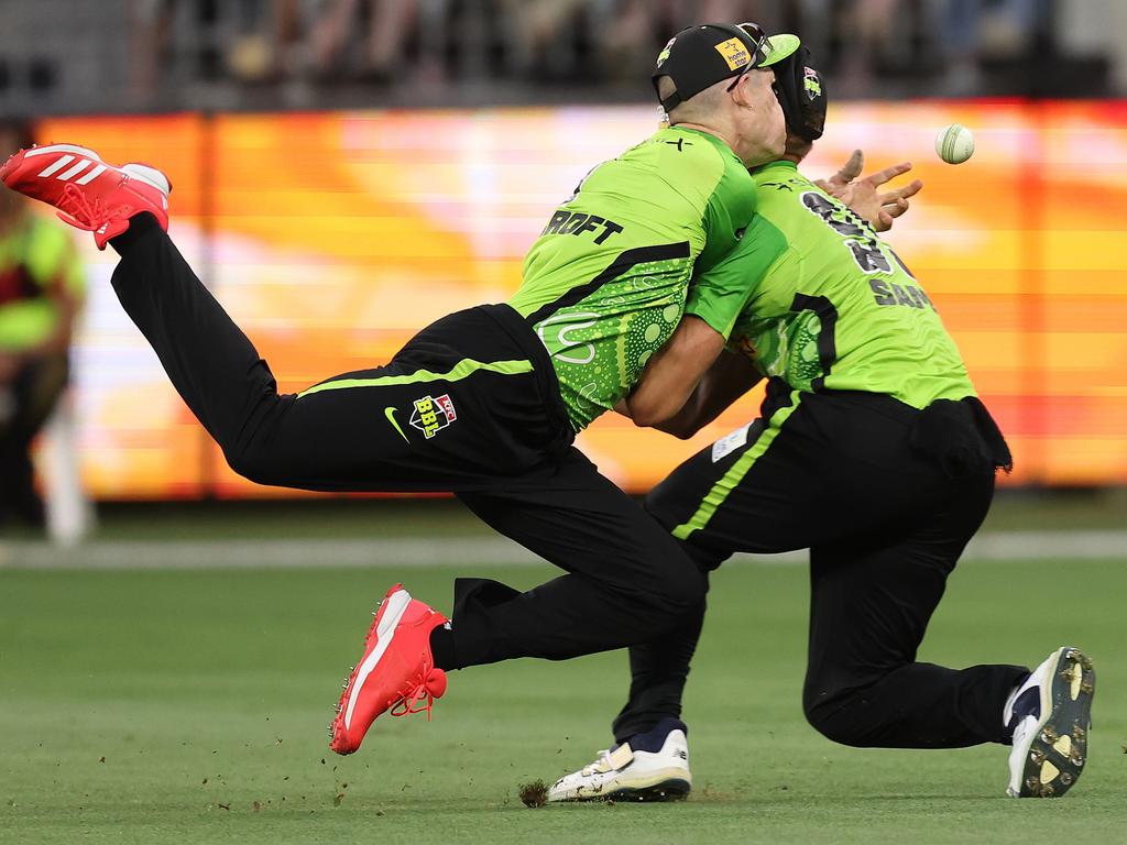 The Thunder pair were both attempting to catch a skied ball from Cooper Connolly. Picture: Getty Images