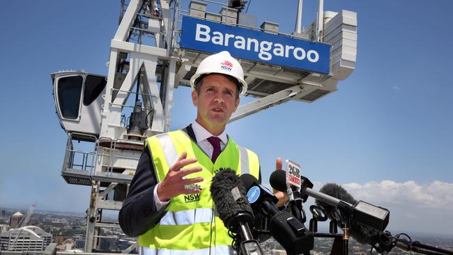 Mike Baird pictured in 2015 at the Barangaroo construction site. Picture: Jane Dempster