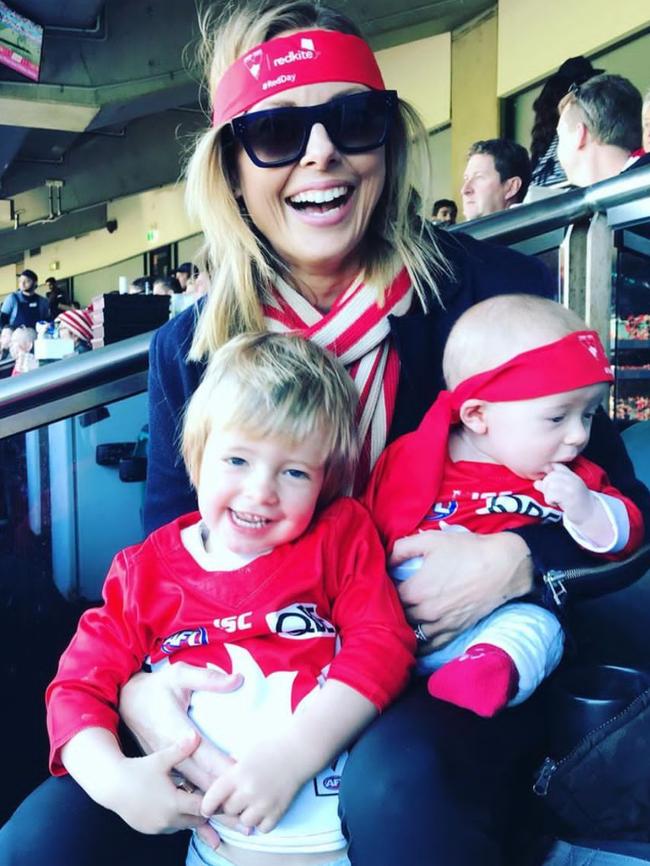 Langdon with her kids at the footy. Picture: Instagram