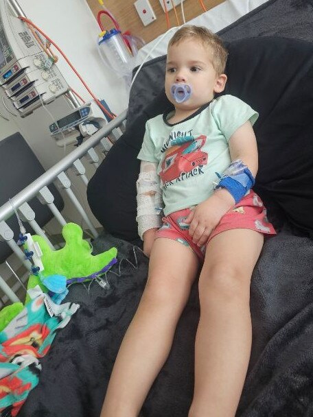 PJ Leyshon while undergoing treatment for acute lymphoblastic leukaemia. Picture: Supplied by family