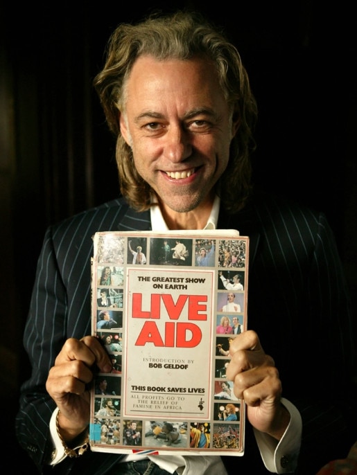 Bob Geldof pictured with a book to commemorate the 1985 famine relief concert Live Aid. Picture: supplied