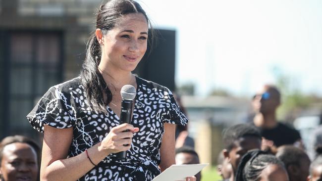 Meghan visits the township of Nyanga in Cape Town. Picture: AFP.