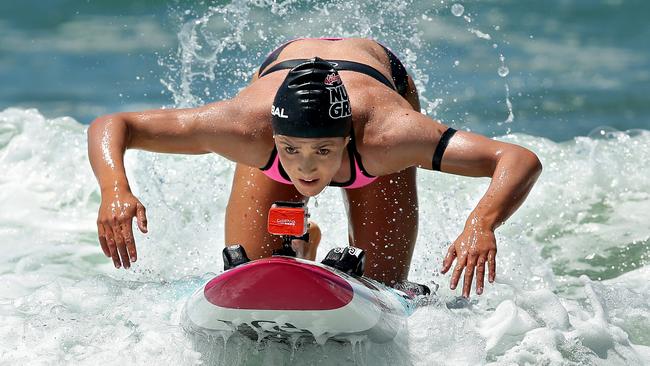 Jordan Mercer on the board leg during the Nutri-Grain Ironwoman event at Cronulla Beach ,Cronulla .Picture Gregg Porteous