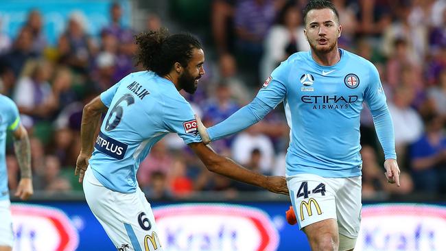 McCormack celebrates scoring against Perth.