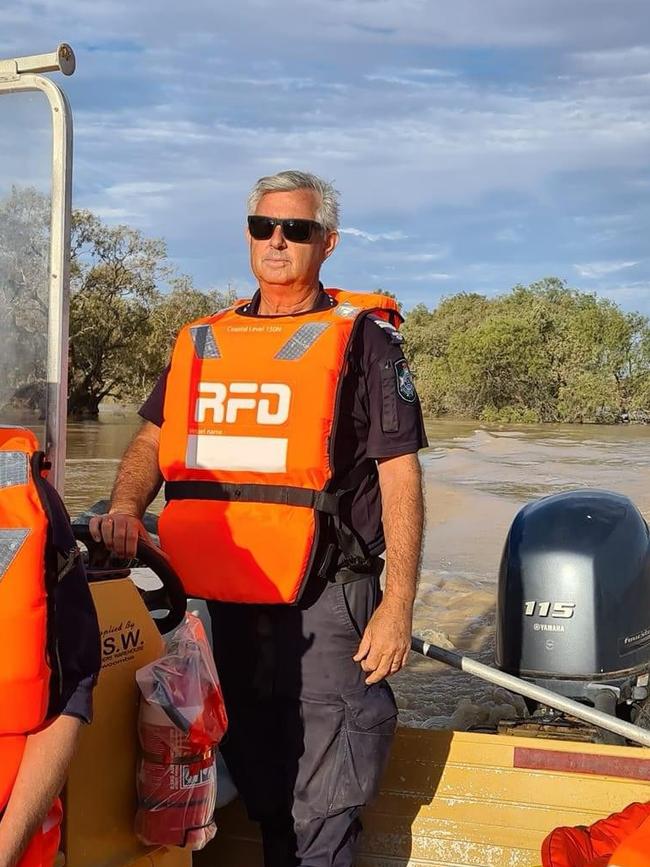 Birdsville police officer Stephan Pursell during the 2022 floods. Picture: Supplied