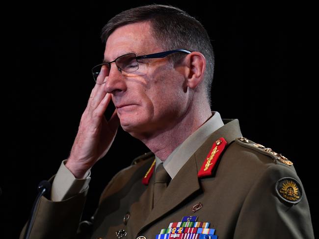 Chief of the Australian Defence Force General Angus Campbell delivers the findings from the war crimes report. Picture: Mick Tsikas