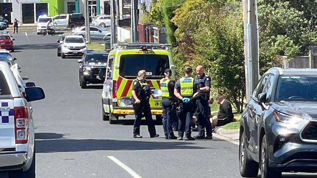 Police outside the home on Wood St in Mornington. Picture: Lucy Callander