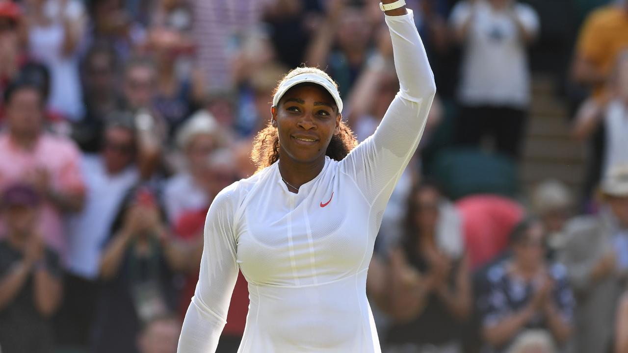 US player Serena Williams celebrates after beating France's Kristina Mladenovic.