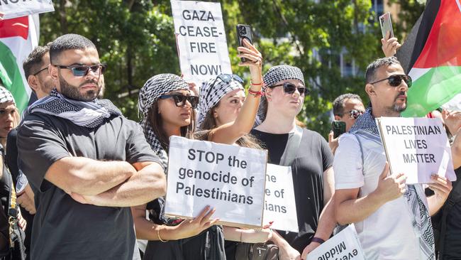 The "Rally For A Free Palestine" protest event at Hyde Park in Sydney following the recent outbreak of war between Israel and Palestine. Picture: Monique Harmer