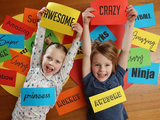 Words used by today’s children, like Ivy and Quade, are changing. Picture: Alex Coppel