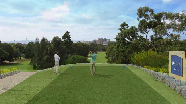 Artist impression of what hole 9 would like as part of a course reconfiguration. Picture: Adelaide City Council documents