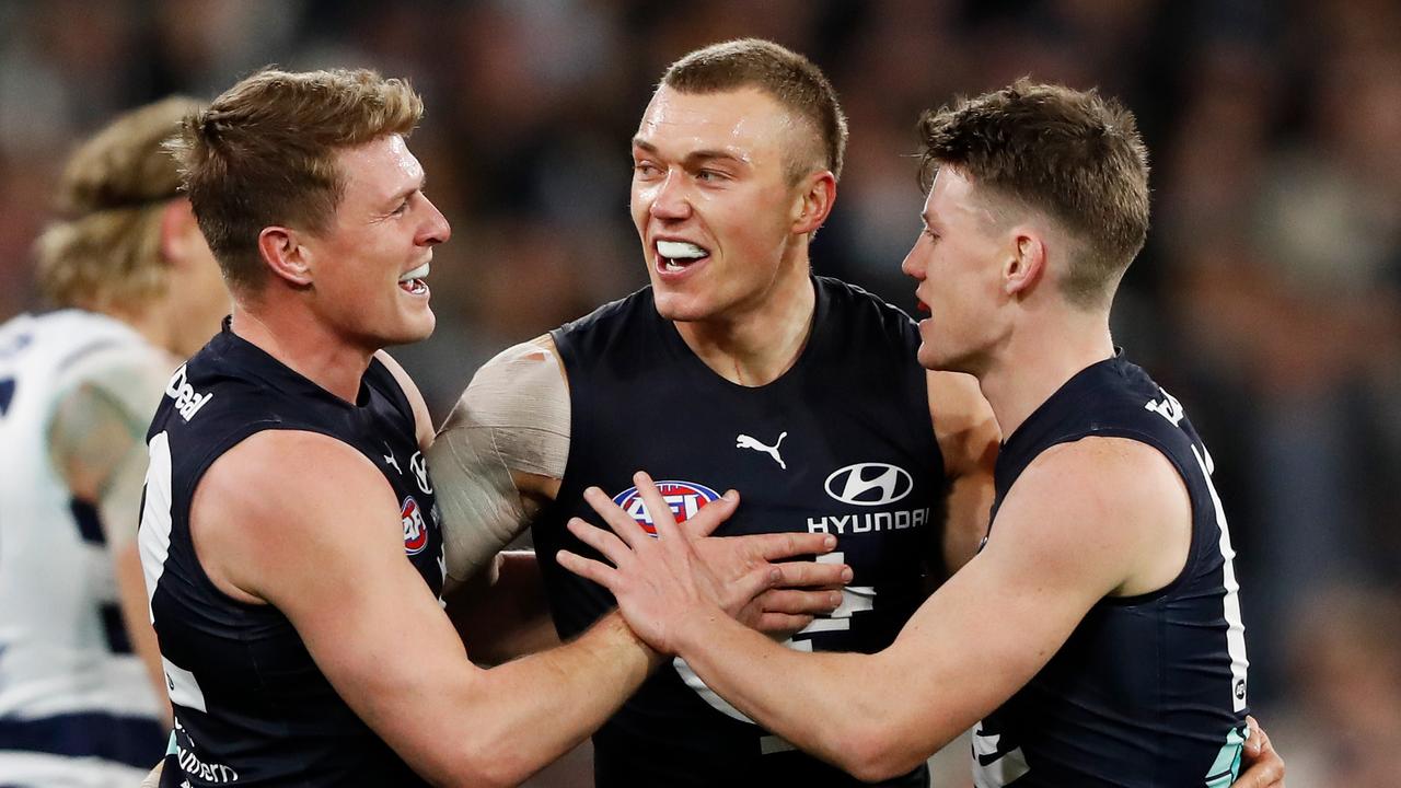 Sam Walsh won’t be seen at training until into the new year after recovering from a back injury. Picture: Dylan Burns/AFL Photos via Getty Images