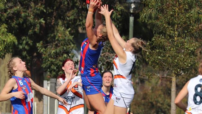 Captain Charlie Rowbottom flies for a mark. Picture: Oakleigh Chargers FC