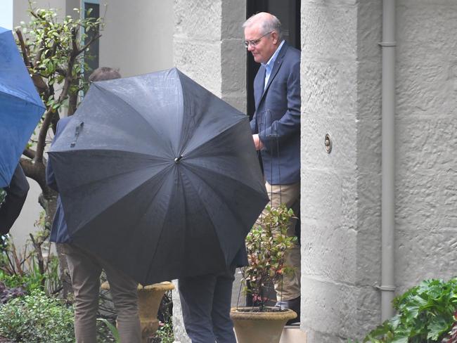 Scott Morrison leaves Kirribilli House with his family on the morning after his defeat. Picture: NCA NewsWire / Simon Bullard