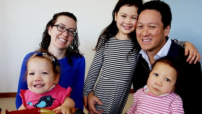 Nicole and Bernard Luk with daughters Lana, 7, Maddy, 6, and Briella, 2. Pictures: Peter Kelly