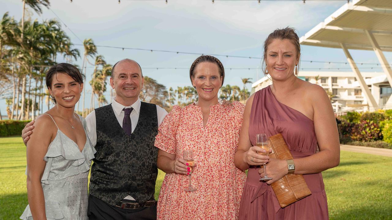 Jessica Tassone, Darryl Browne, Kara Fishley and Lauren O’Shea at the 2022-23 NTFL Nichols Medal Night. Picture: Pema Tamang Pakhrin