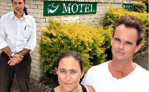 Motel managers David and Nellie Jones, with real estate agent Assi Dadon, are expecting strong interest in the property. . Picture: Blainey Woodham