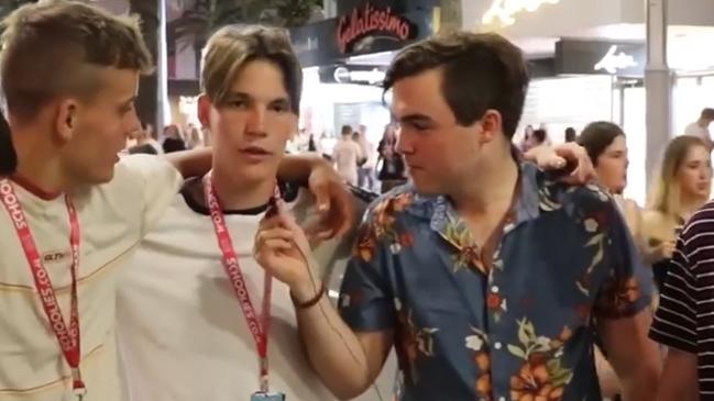 LNP volunteer Jake Scott (centre) with Young LNP branch chair Barclay McGain in the video.