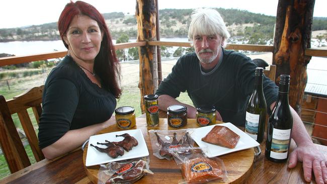 Bruny Island Smokehouse owners Tony McLaine and Raven Vass, depicted in circa 2010. Picture: File