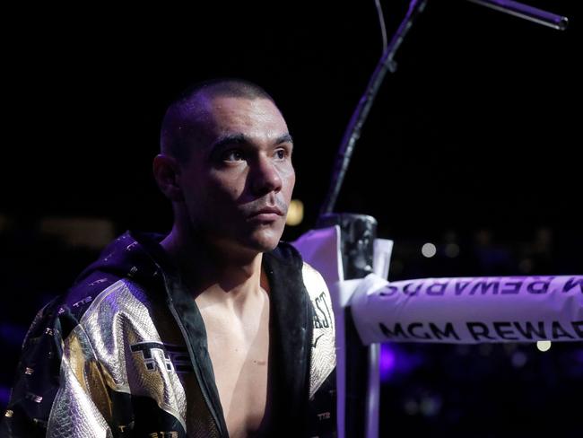 LAS VEGAS, NEVADA - MARCH 30: WBO junior middleweight champion Tim Tszyu enters the ring for his title defense against Sebastian Fundora at T-Mobile Arena on March 30, 2024 in Las Vegas, Nevada. Steve Marcus/Getty Images/AFP (Photo by Steve Marcus / GETTY IMAGES NORTH AMERICA / Getty Images via AFP)