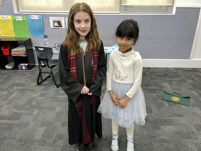St Kilian's Primary School students Aliviah Irvine and Maya Nithin dressed up for Book Week. Picture: Gianni Francis.