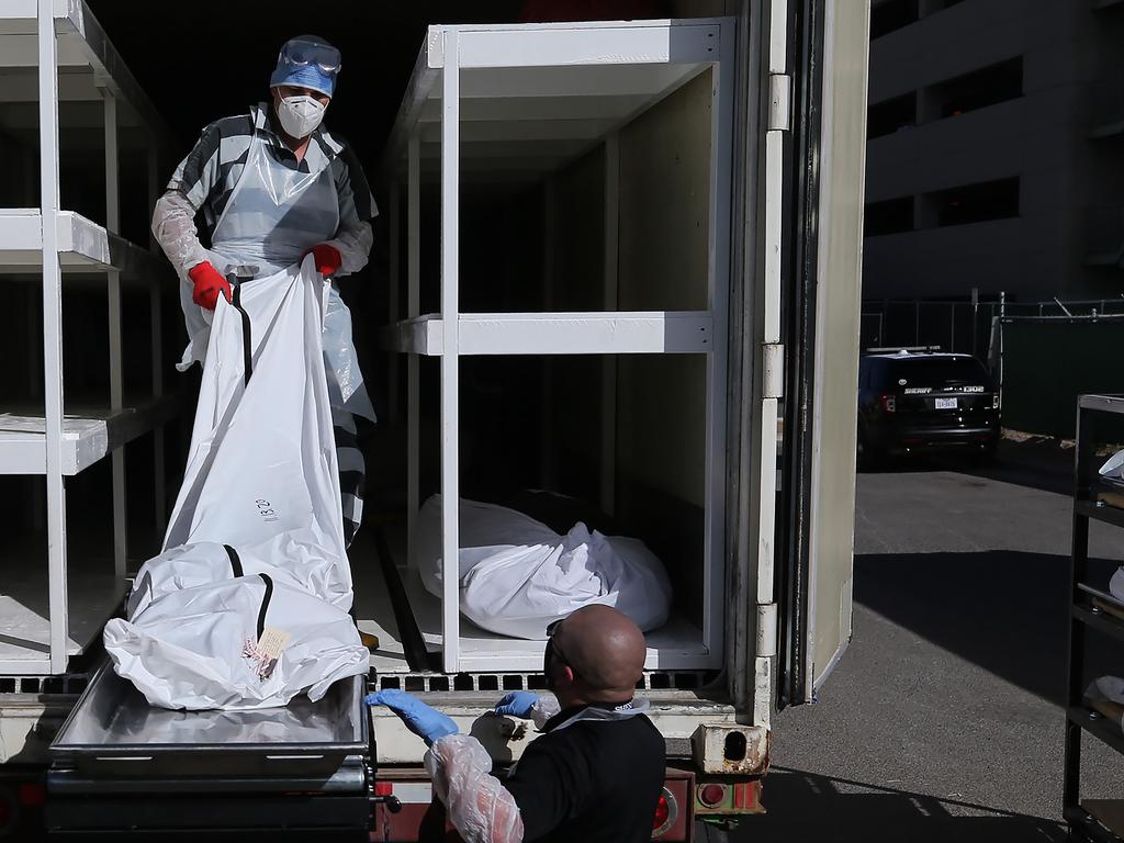 A refrigerated temporary morgue trailer in a car park in El Paso, Texas. Picture: Mario Tama/Getty Images/AFP