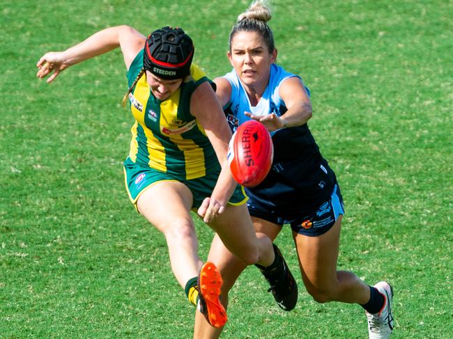 History was made with the result of the highly-anticipated Women’s NTFL Grand Final on Saturday when the Darwin Buffettes took on PINT at TIO Stadium. Picture: Che Chorley