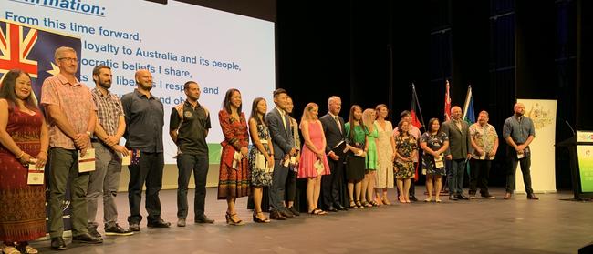 New Australians take their affirmation at the Australia Day citizenship ceremony at the MECC on January 26, 2023. Picture: Duncan Evans.