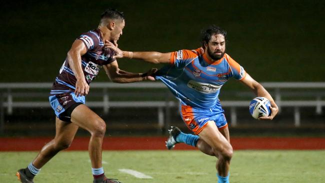 Queensland Cup at Barlow Park Northern Pride v CQ Capras Capras Kainoa Gudgeon tackles Pride Javid Bowen PICTURE: ANNA ROGERS