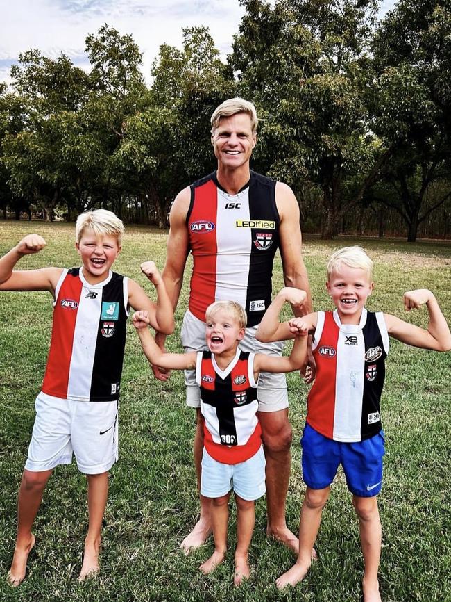 Nick Riewoldt with his sons James, Will and Teddy