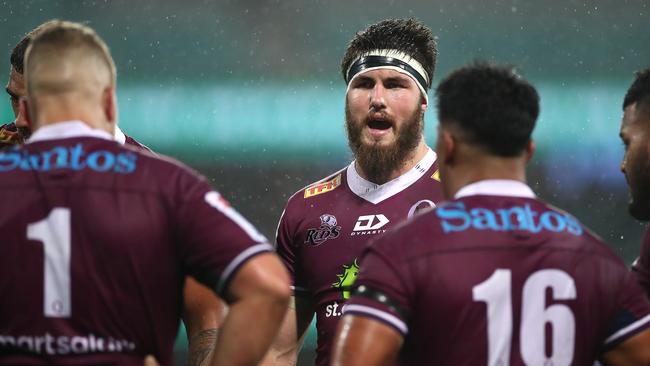 Reds skipper Liam Wright addresses his Queensland teammates. Picture: Cameron Spencer/Getty Images