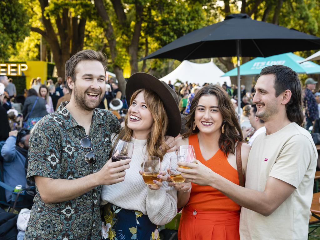 Having a great time are (from left) Alex Rutten, Ali Pogue, Mikaela Bella and Daniel Clark at the Festival of Food and Wine of Carnival of Flowers 2022, Saturday, September 10, 2022. Picture: Kevin Farmer