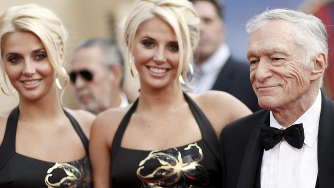 At 19, Karissa and Kristina Shannon said they were the youngest girlfriends Hefner had. Picture: Matt Sayles/AP.