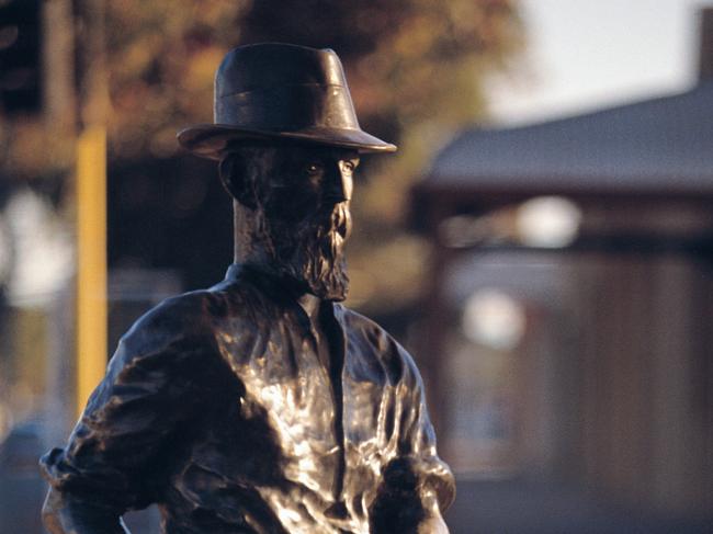 ESCAPE WA .. Brad Elborough story .. Kalgoorlie and Northern Goldfields feature.   View of the bronze life-sized Paddy Hannan Statue located on Hannan Street, Kalgoorlie.   Picture: Tourism Western Australia