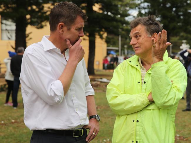 Premier Mike Baird meets with resident Gary Silk. Picture: John Grainger