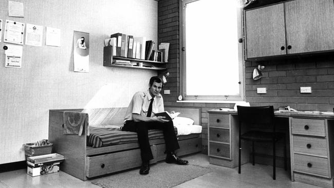 October 1972: Constable Harry Peters, 19, in his quarters at the police barracks on the sixth floor of what was then the new police building in Russell Street, Melbourne. Picture: News Limited