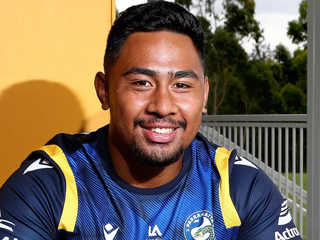 Eels SG  Ball star Larry Muagututia 17 is climbing the ranks at Parramatta with coaches keeping a keen eye on him. Pictured at the Eels training centre in Kellyville. Picture: Toby Zerna