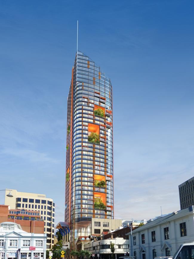 Digital image of Fragrance Group's proposed hotel at 28-30 Davey St, Hobart.