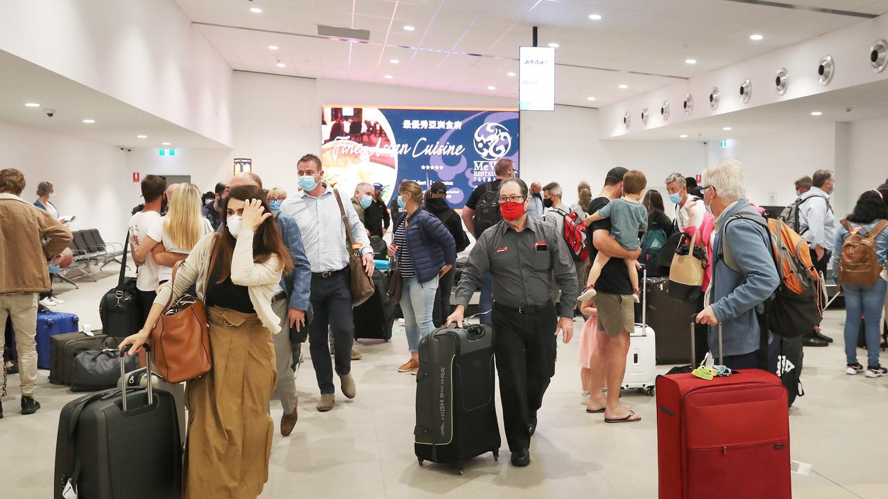 The arrivals hall at Hobart International Airport is busy once again. Tasmanian borders open to high risk states once again. Picture: Nikki Davis-Jones