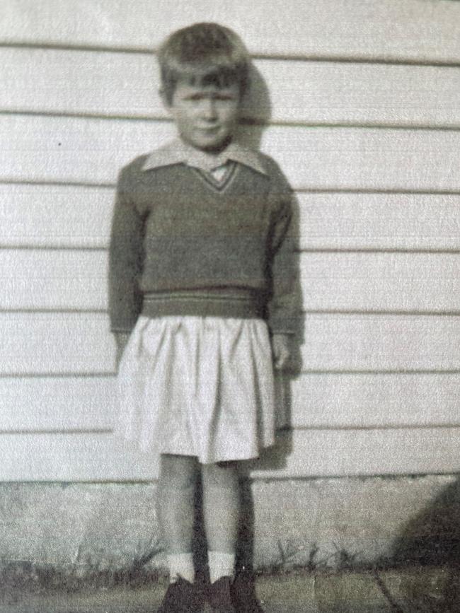 Alison Watkins, nee Lester, on her first day of school in Grade 1, at Sorell District School.